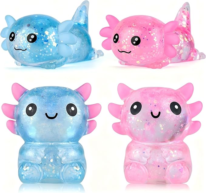 Glitter Axolotl jouets sensoriels, 4pcs